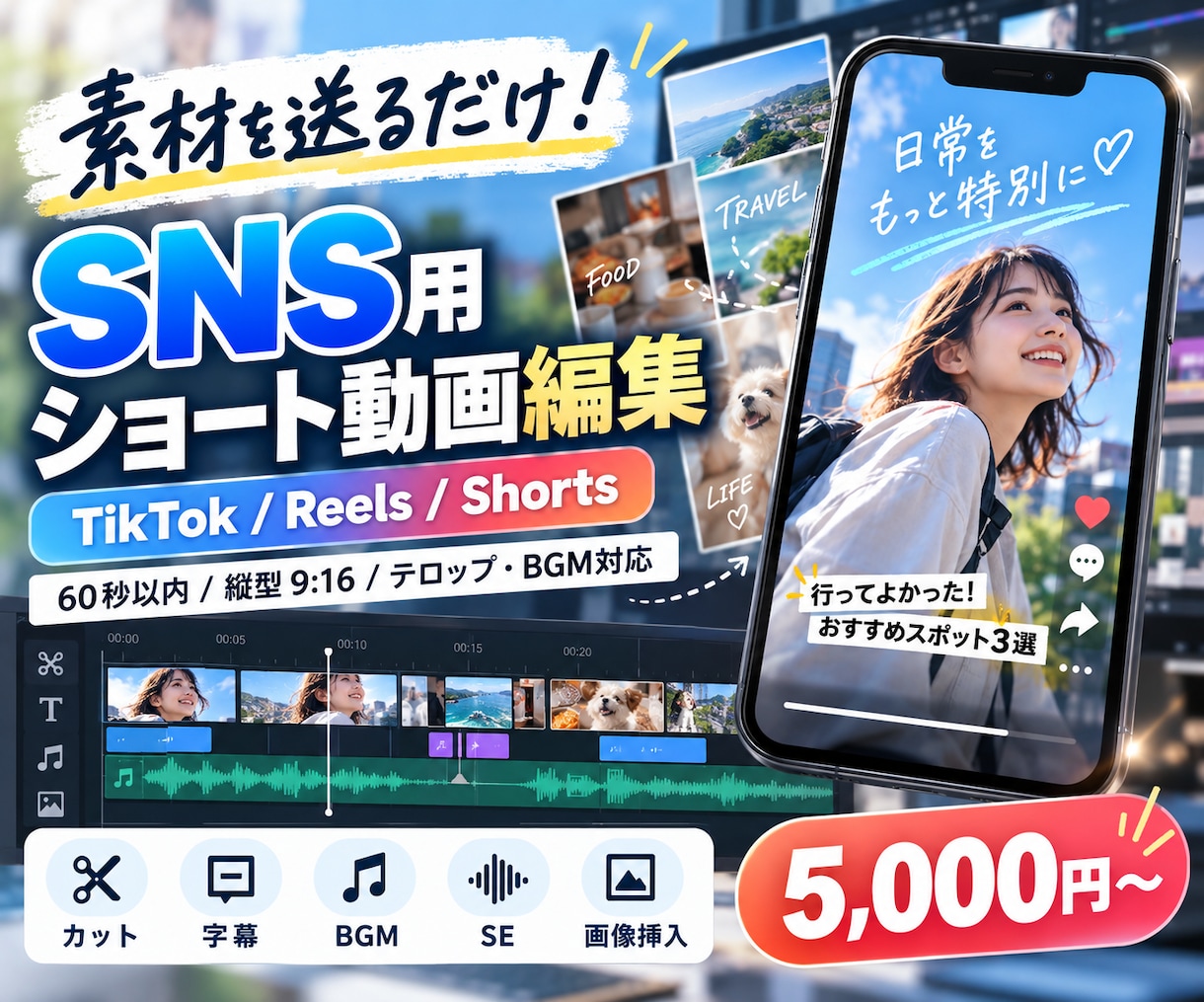 素材を送るだけ！SNS用ショート動画を編集します 「撮影はできるけれど編集する時間がない」そんな方に イメージ1