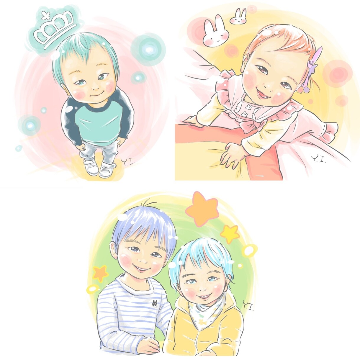 お子様似顔絵、SNSアイコン描きます パステルな色合いの似顔絵、アイコンイラストです イメージ2