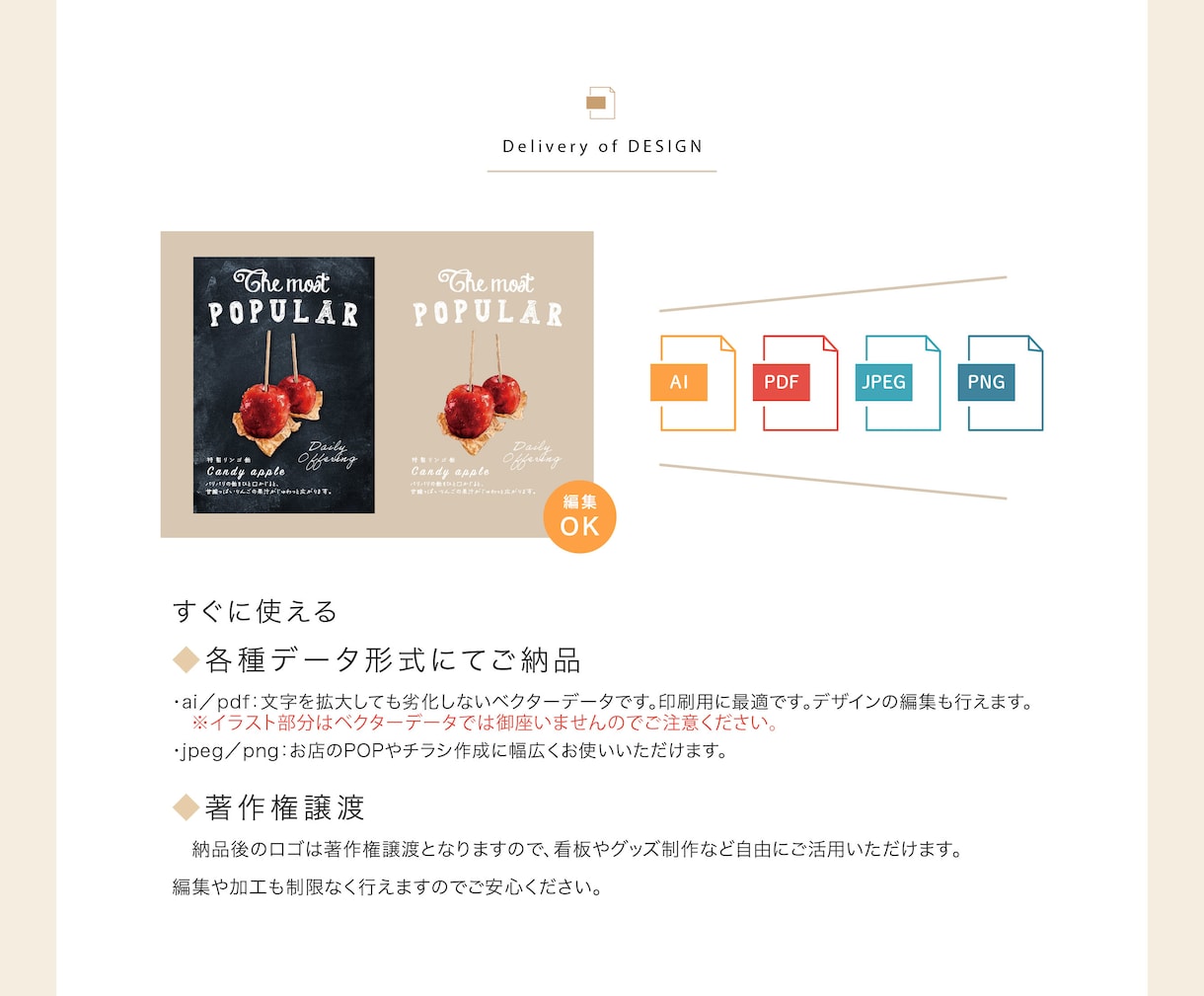 手描きのぬくもり。味のあるイラストでお店を彩ります 料理写真を魅力的に再現｜オーダーメイドポスター イメージ5