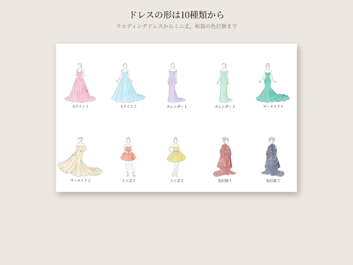 結婚式のドレス当てクイズボード作ります やさしい水彩で。A4厚紙に印刷して送料込みでお届け イメージ5