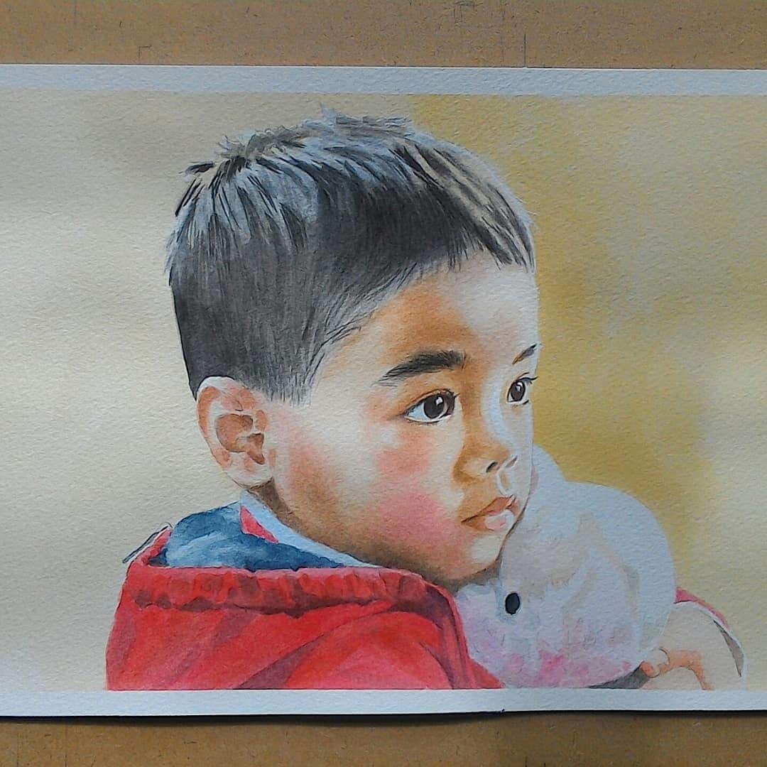 写真をもとに人物、ペットの似顔絵を描きます 透明水彩絵の具で厚めの水彩紙にポートレートを描きます。 イメージ3