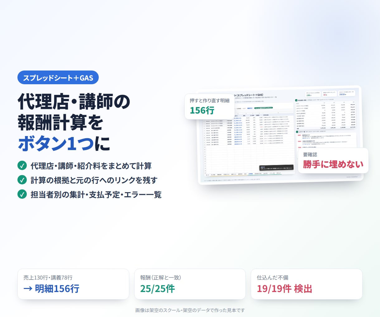報酬計算をスプレッドシートとGASで自動化します 計算の根拠・集計・支払予定・エラー一覧まで イメージ1