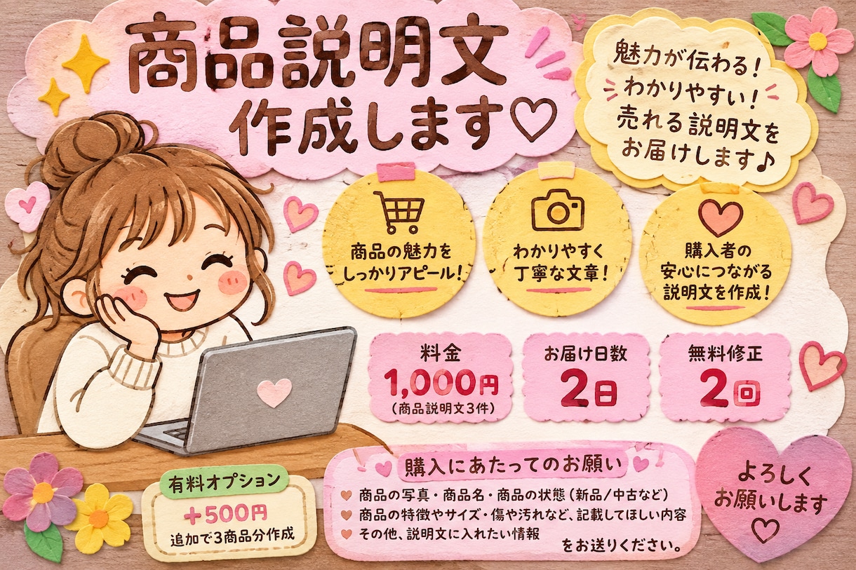 メルカリの商品説明文を作成します 「売れやすく伝わる商品説明文を作成します イメージ1