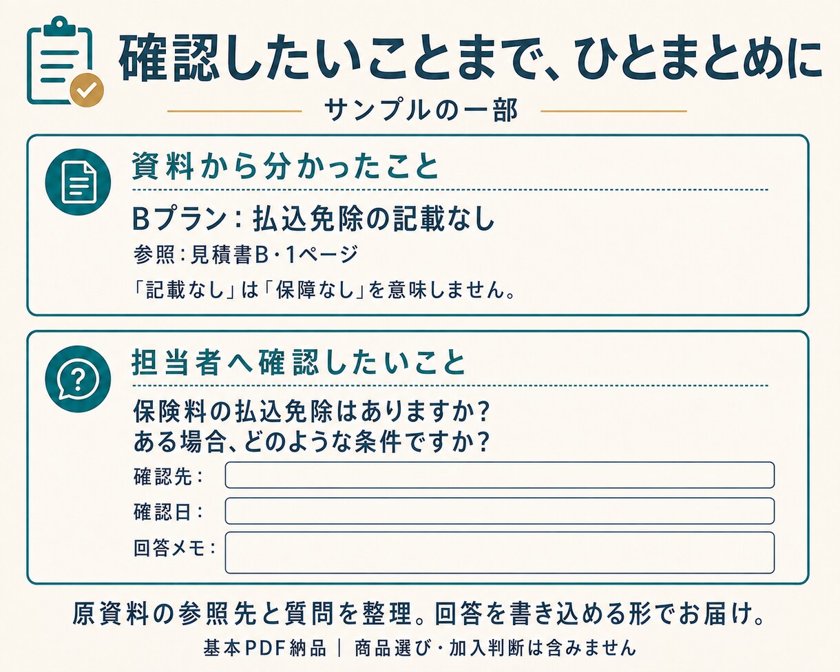複数の保険見積書・設計書を比較表に整理します FP2級×ITスキルで保険料・保障内容・条件差を一覧化 イメージ3