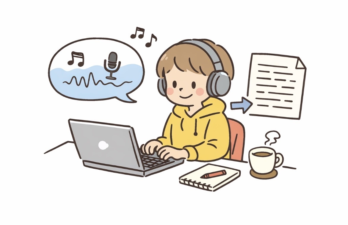 録音データや動画の文字起こしをします 録音データ(mp3)や動画データの文字起こしの対応 イメージ1