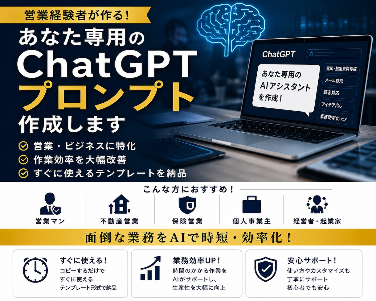 あなた専用のChatGPTプロンプトを作成します 現場で本当に使えるAI活用方法をご提案します。 イメージ1