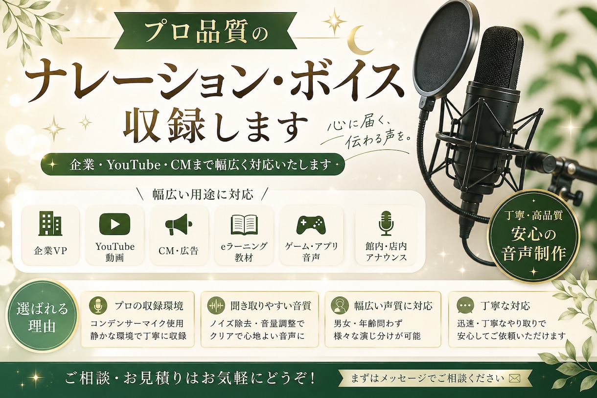 プロ品質のナレーションを収録します 企業・YouTube・CMまで幅広く対応いたします イメージ1