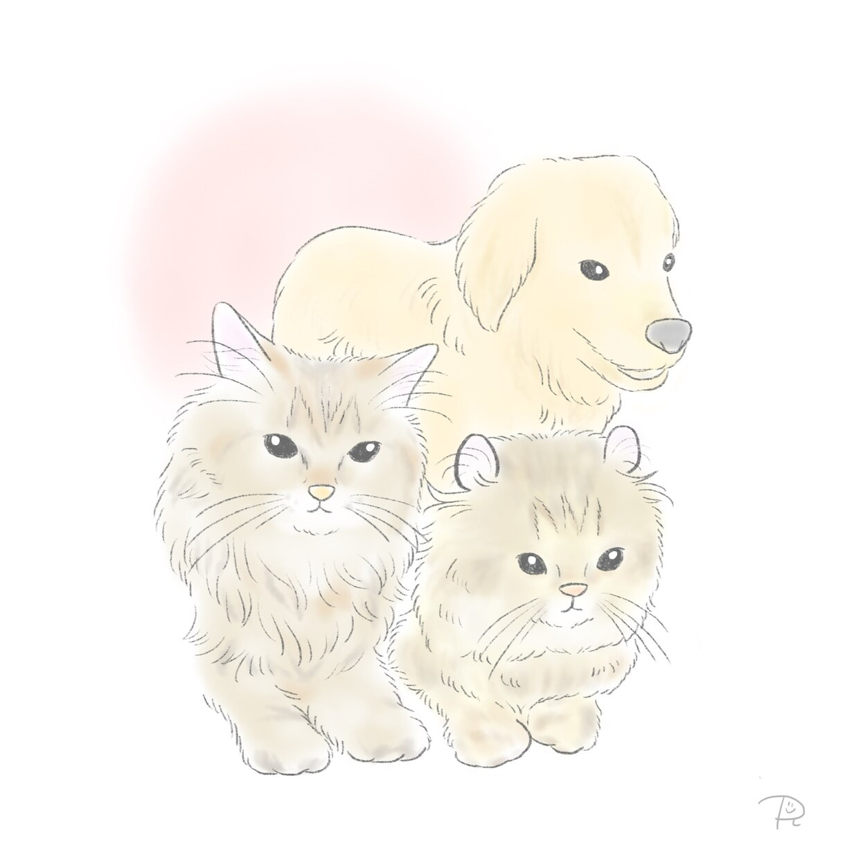 柔らかいテイストのペットイラストをお描きします ふんわり優しいタッチで可愛いイラストに仕上げます イメージ9