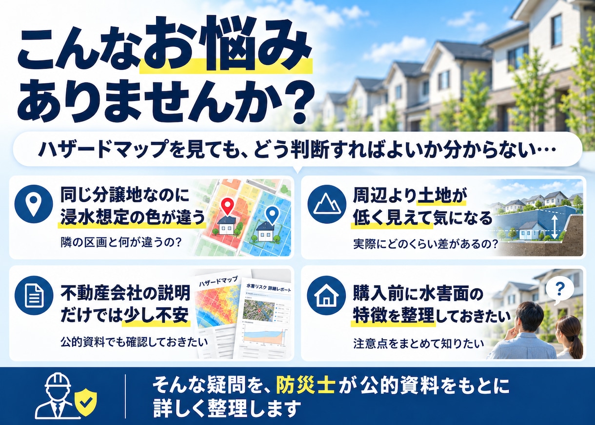 購入前の土地・住宅の水害リスクを調べます 防災士が浸水深・標高・地形まで詳しく分析 イメージ2