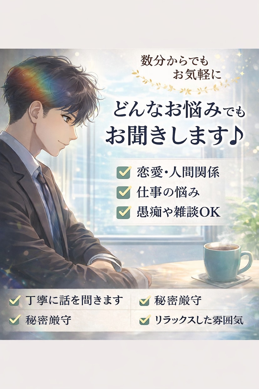 心理カウンセラーがあなたの悩みを優しく聞きます 今つらいあなたの気持ちしっかり受け止めます イメージ1
