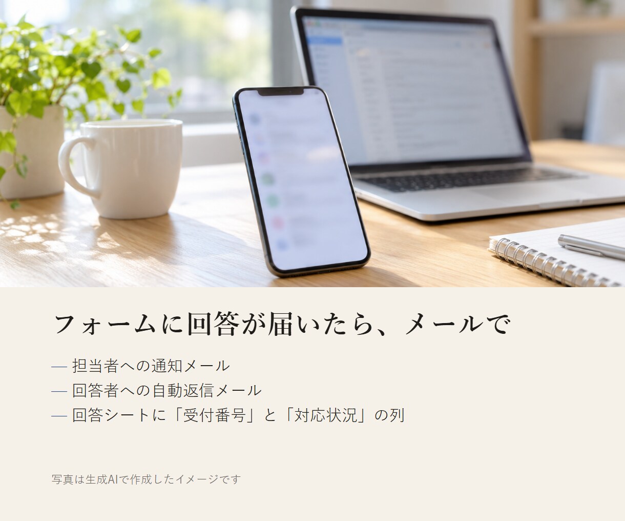 GASでフォームの自動返信と通知メールを作ります 回答が来たら担当者に通知、回答者に自動返信。設定手順つき イメージ3