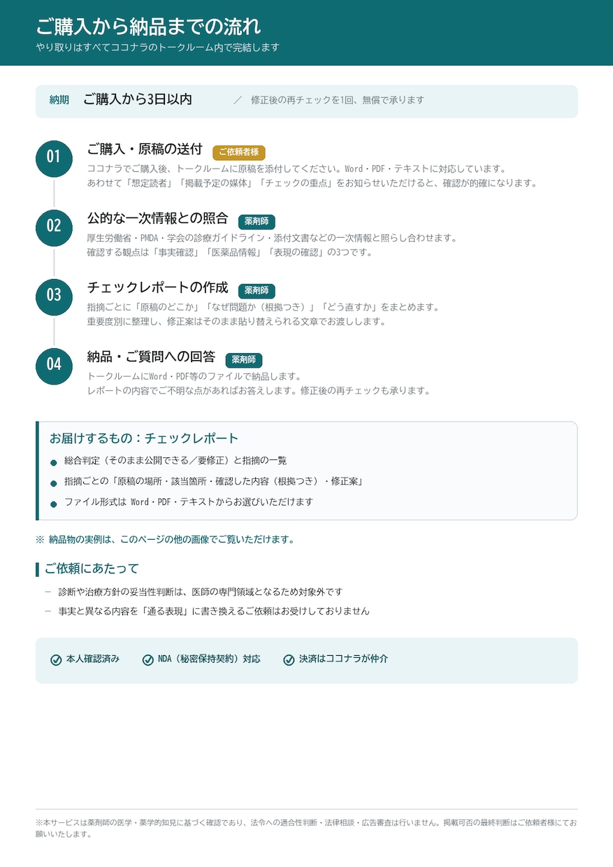 AI医療記事を薬剤師が医学面から確認します 実務8年｜一次情報で検証｜誤り・誤解を招く表現を修正案つきで イメージ2