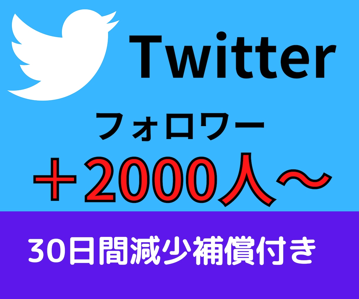 Twitterフォロワー＋2000人～増やします 複数アカウントへ振り分け可能・30日間保証付き イメージ1