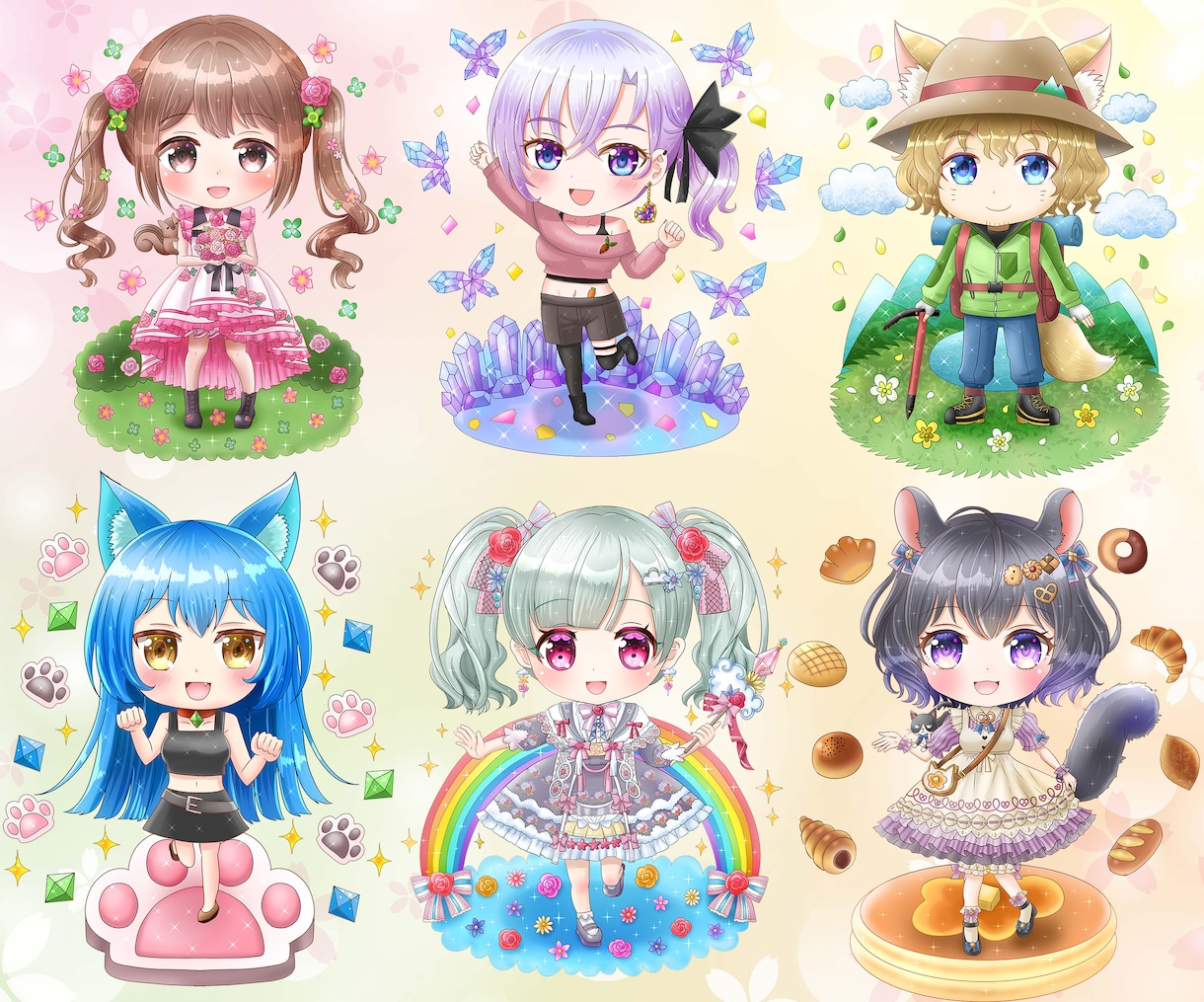 キラキラでかわいいミニキャラを描きます 商用利用可！オリジナルグッズやアイコンにおすすめ！ イメージ4