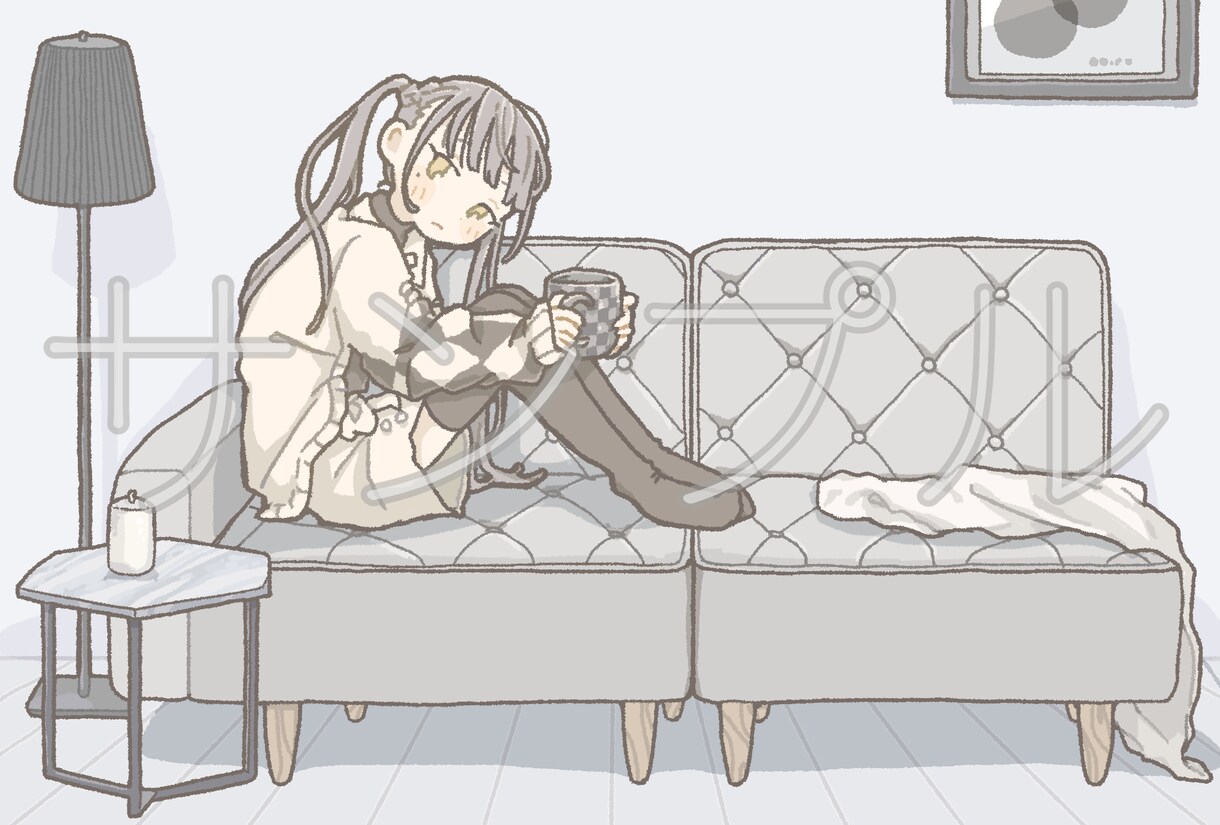 淡い雰囲気の背景つき人物イラストを描きます 配信動画への使用やグッズ作成などに。商用利用可 イメージ4