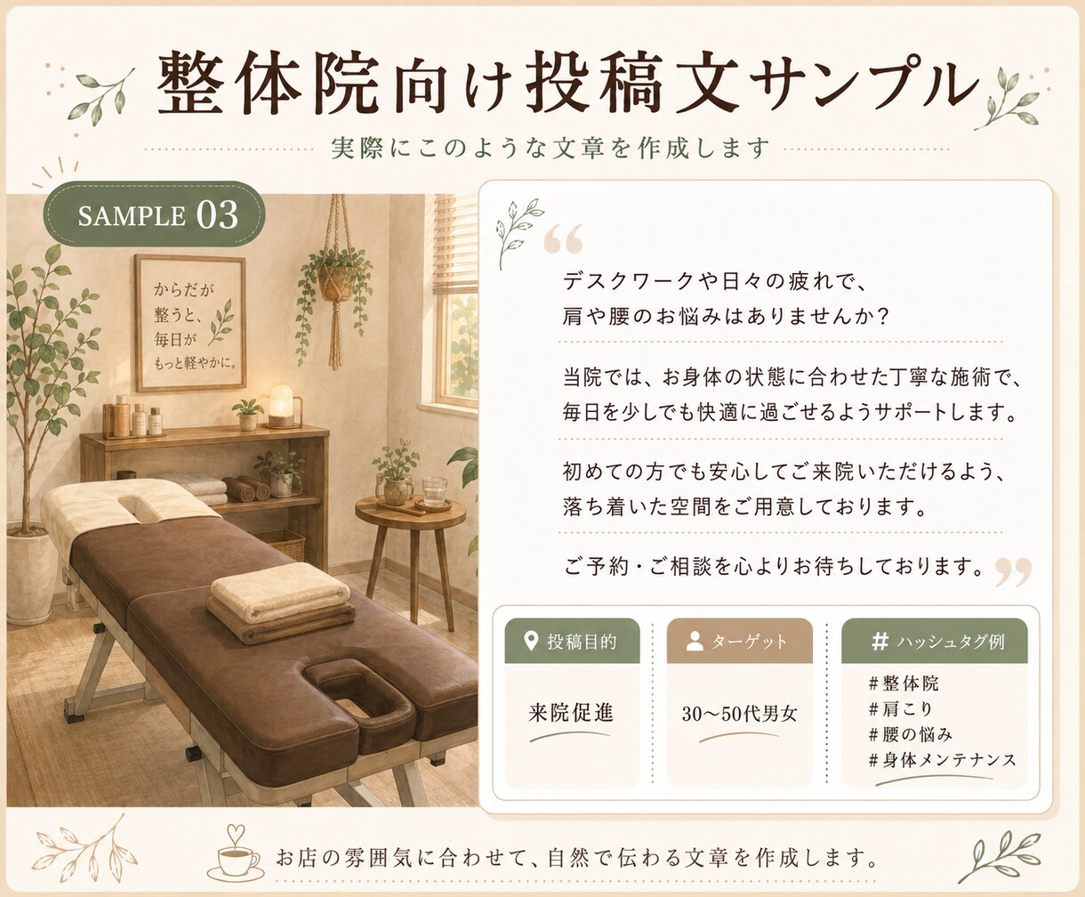 店舗向けSNS投稿文を5本作成します お店の魅力が伝わる自然な文章とハッシュタグ案を作成 イメージ4