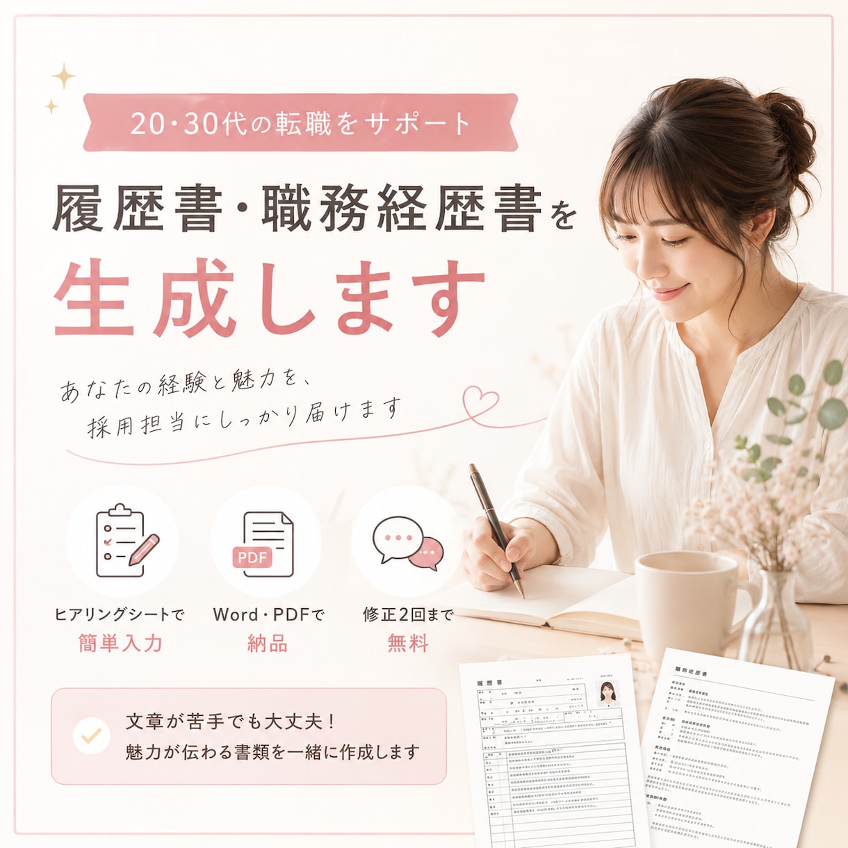 20・30代の履歴書・職務経歴書を作成します 文章が苦手でもOK｜あなたのを必要としている企業に伝わる形へ イメージ1