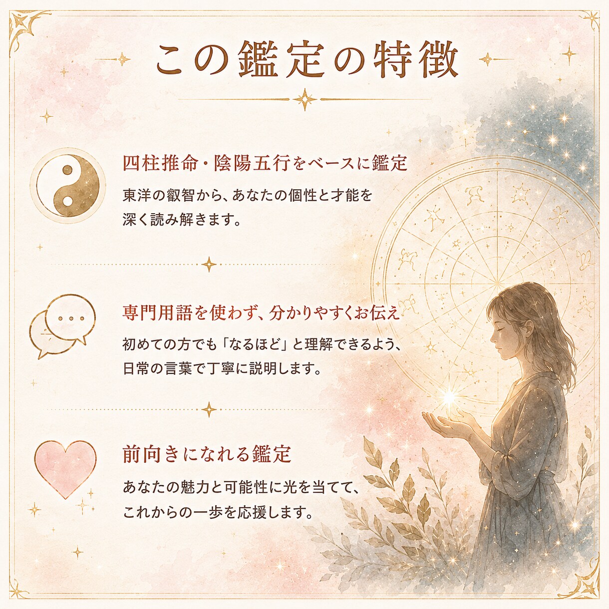 四柱推命であなたの才能と強みを読み解きます 生まれ持った資質・得意・活かし方を丁寧に鑑定 イメージ4