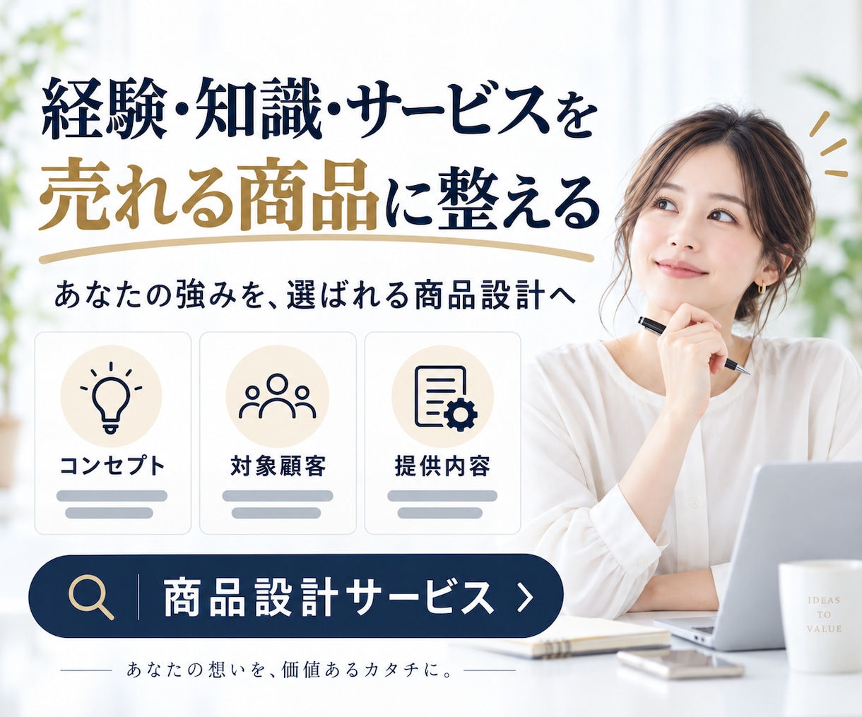 売れるサービスを販売できる形まで設計します 商品内容・価格・見せ方まで一式で具体化 イメージ1