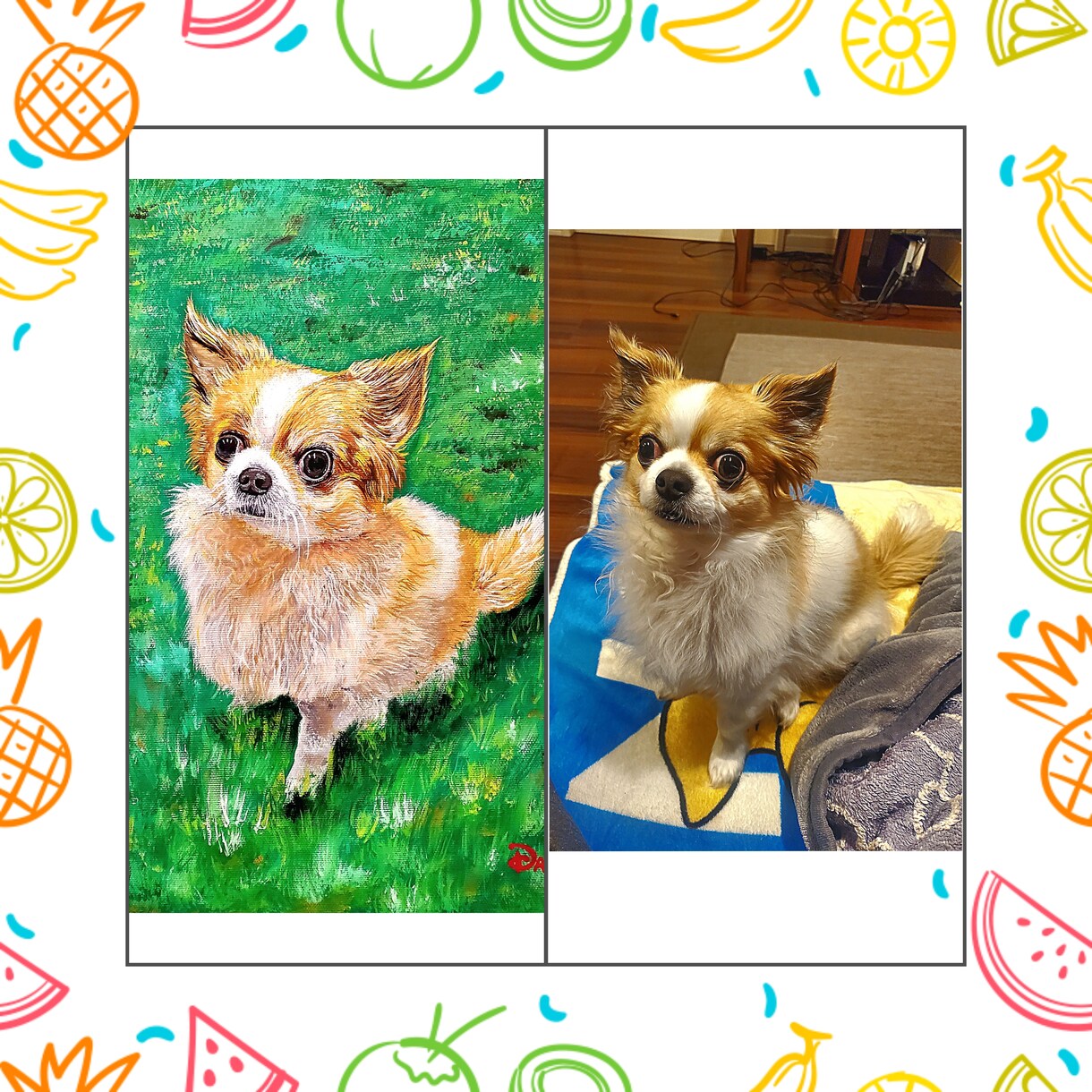 ペットの画像お気に入りの画像から絵画を描きます アクリル絵の具を使いA4サイズのキャンパスで描きます イメージ1