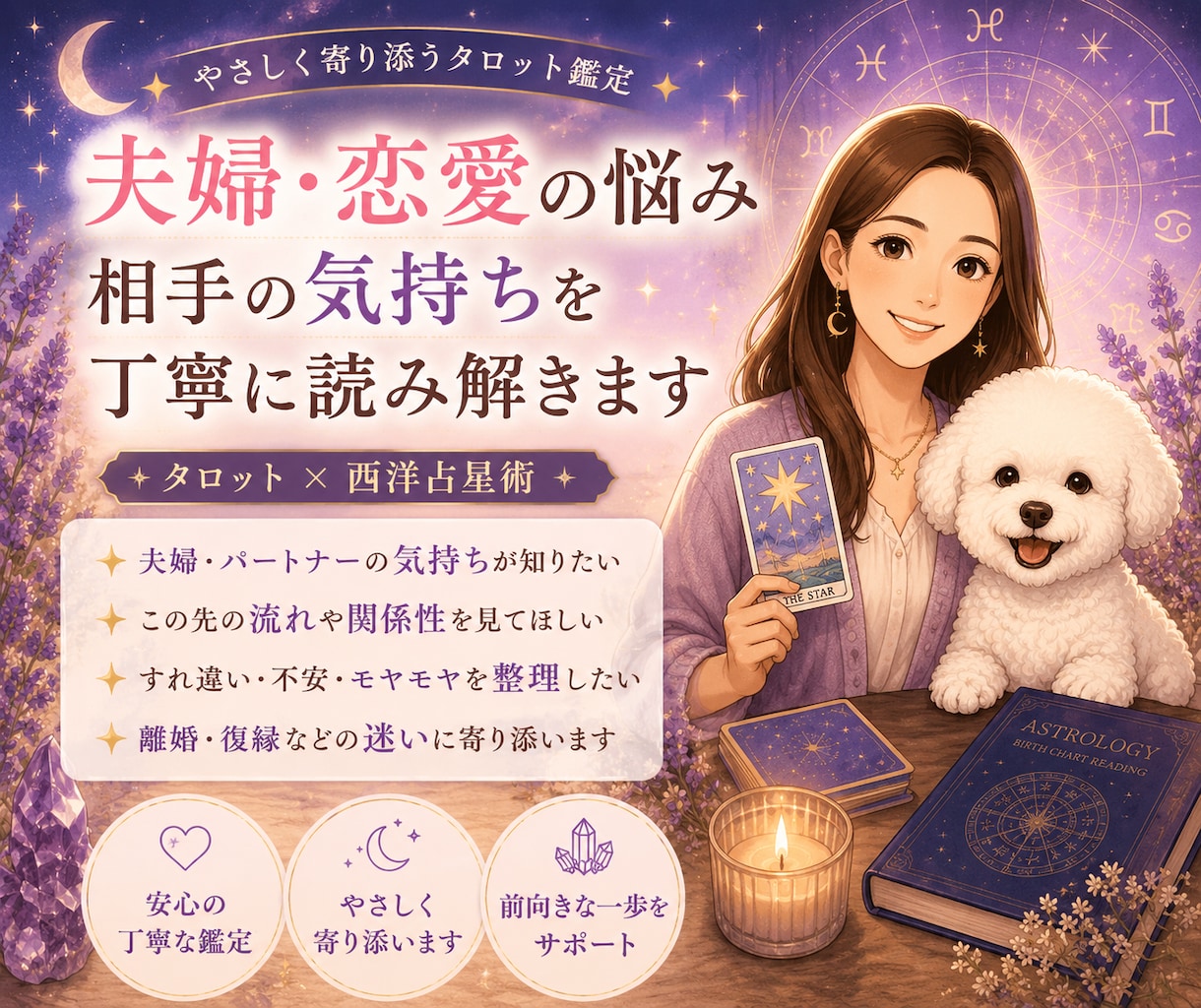 恋愛・夫婦・仕事　優しく寄り添いながら鑑定します 78枚の本格鑑定☆ 優しさ＋ボリュームでしっかり占います イメージ1