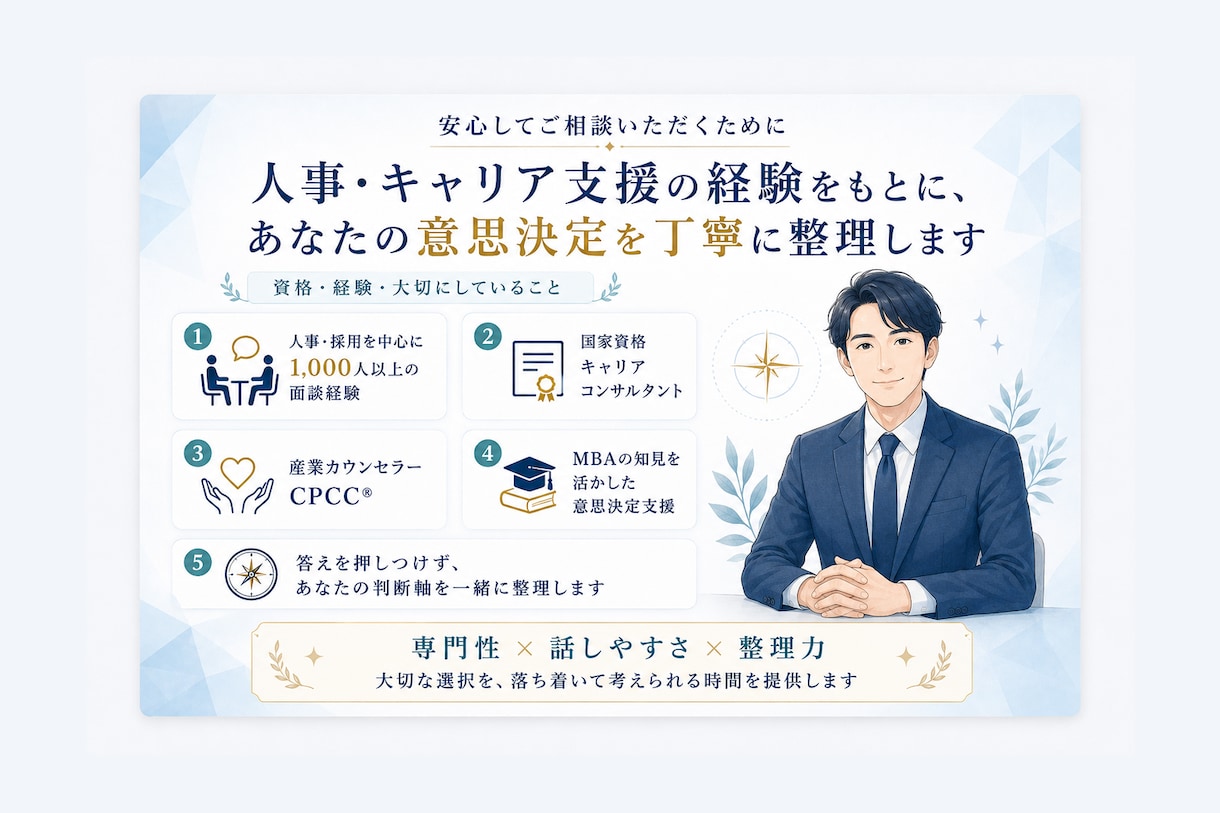 転職・仕事の迷いを60分で整理します ～価値・視点・感情・行動を整理し、次の一歩を見つけます～ イメージ7