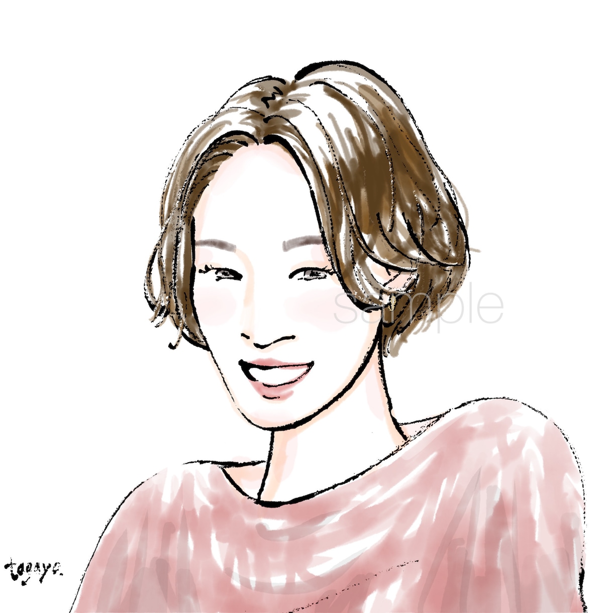 30代以上の大人女性に人気。上品なアイコン描きます シンプルで優しいタッチの似顔絵☆ニュアンスある線画と水彩 イメージ5