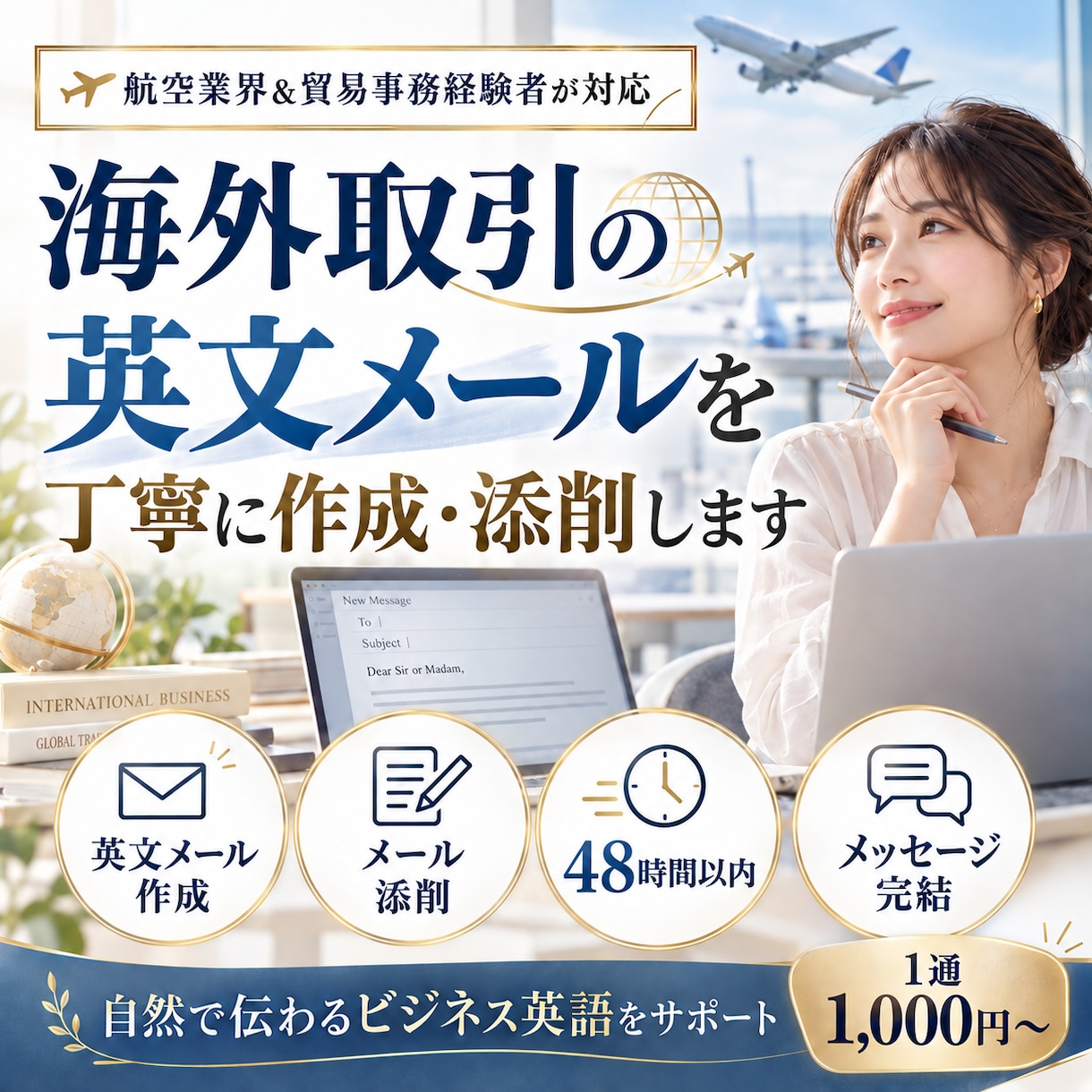 ビジネス英文メールの作成・添削を承ります 航空業界・貿易事務経験者が対応！英文メール1通1,000円〜 イメージ1