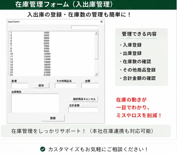 日々の業務日報にプラスアルファをします 業務日報を打つだけで在庫管理をすることができます イメージ4