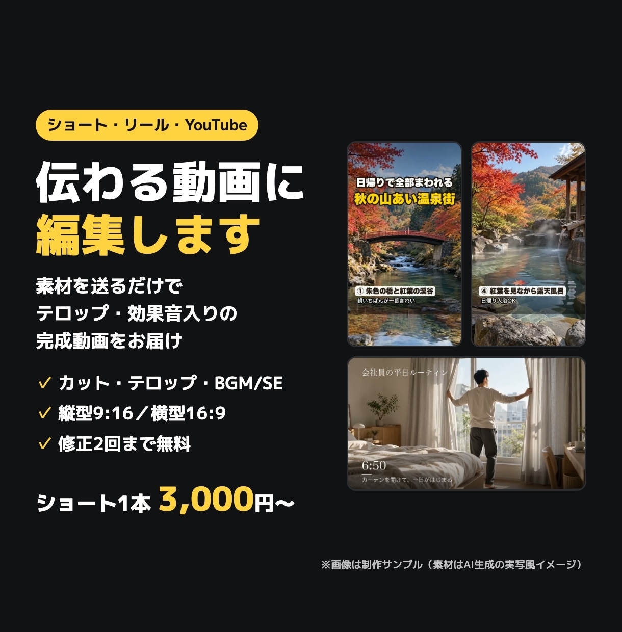 ショート・YouTube動画を見やすく編集します カット・テロップ・BGMまで一式で仕上げます イメージ1