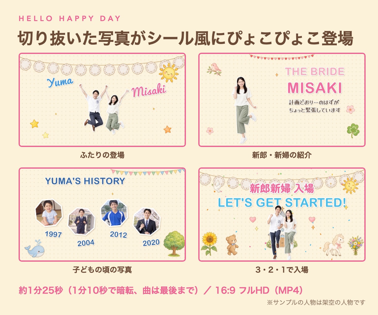 かわいい結婚式オープニングムービー作ります 写真をシール風に切り抜いて、ほのぼのかわいく紹介 イメージ2