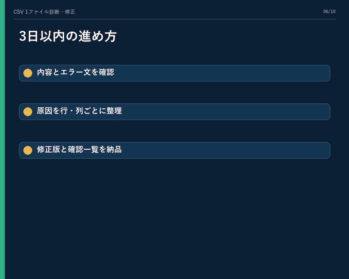 CSV・Excelの取込エラーを診断・修正します 説明できなくてOK。エラー画面から修正版まで返します イメージ6