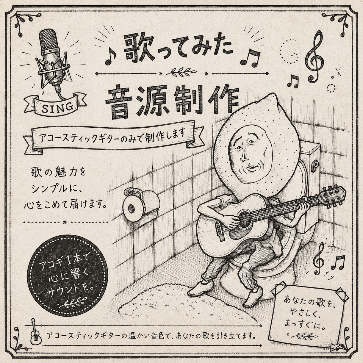歌ってみた音源をお手頃価格で制作致します アコースティックギターのアレンジで楽曲を作ります！ イメージ1