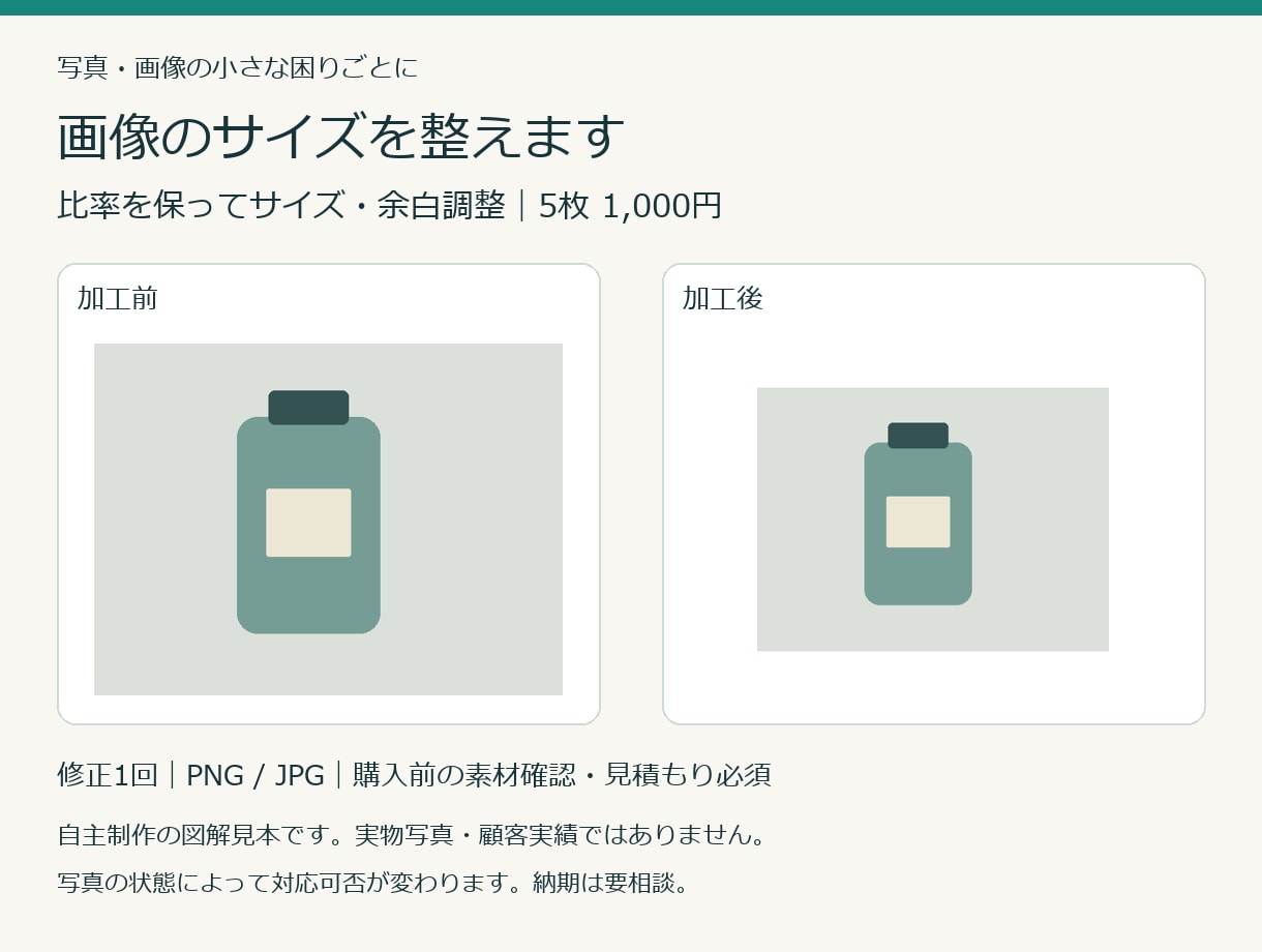 画像5枚のサイズと余白を整えます SNS・ショップ用に比率を保って調整 イメージ1