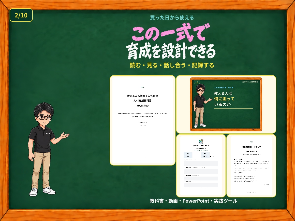 現役施設管理職が人材育成教科書一式を提供します 教科書90頁＋動画9本＋実務ツールで育成を設計 イメージ2