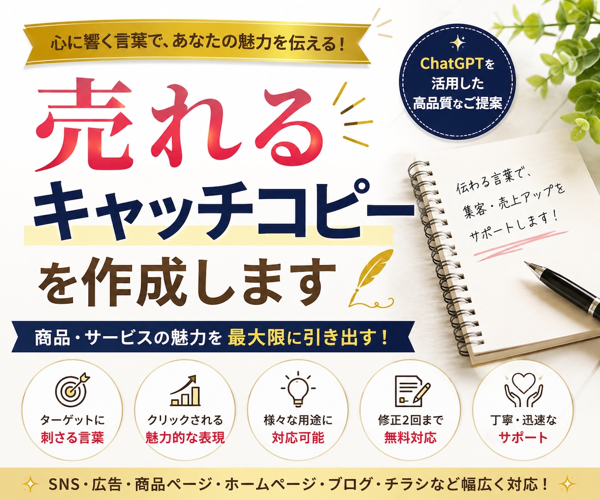 売れるキャッチコピーをChatGPTで作成します 心に刺さる言葉で商品の魅力を最大限に伝えます イメージ1