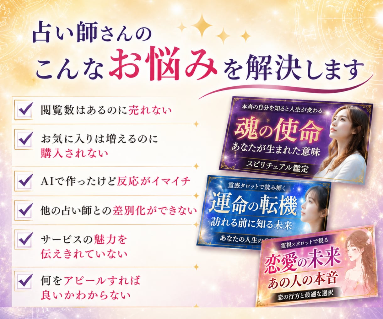 占い・スピリチュアルのココナラサムネイルを作ります 【55P特典付】競合分析・タイトル提案で集客UP♪ イメージ4