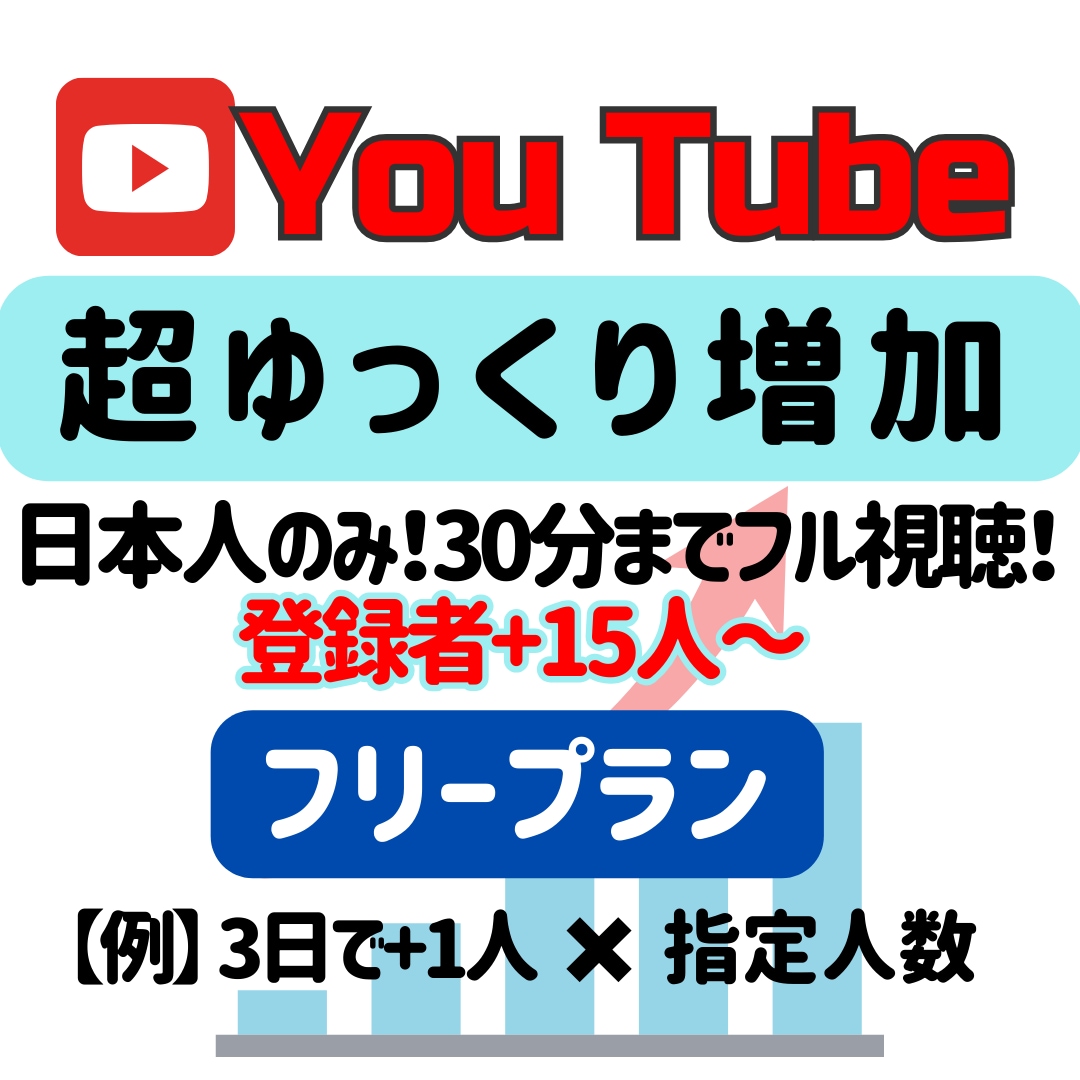 YouTube登録者少人数増やします お客様に増加速度をお選びいただけるフリープラン イメージ1