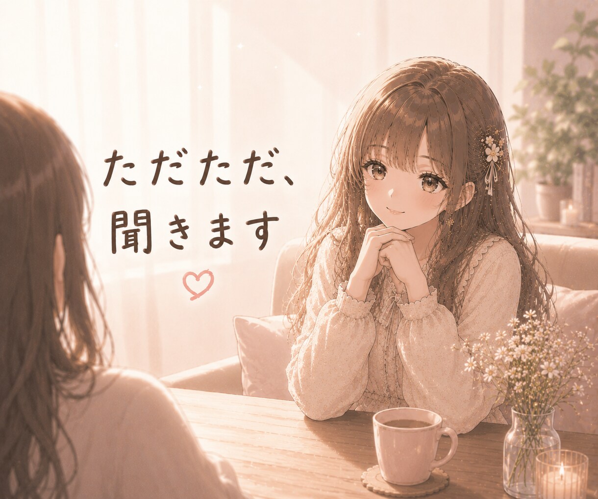 柔らかい雰囲気で人間関係の悩みをただただ、聞きます 職場、友人、恋愛、家族、学校、アプリ、どんな人間関係でも イメージ1