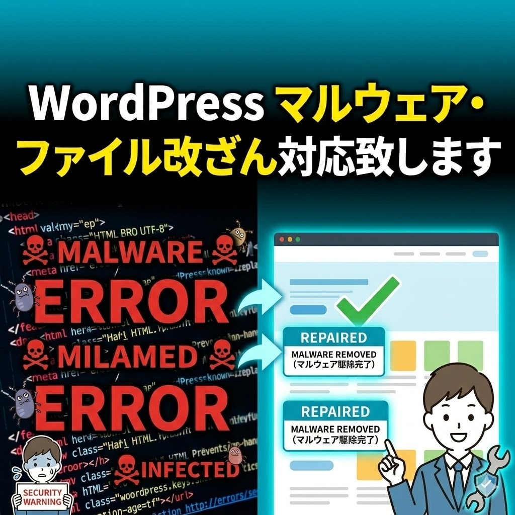 WordPress感染・改ざん復旧します 壊れたサイトを原因確認から復旧支援いたします！ イメージ1