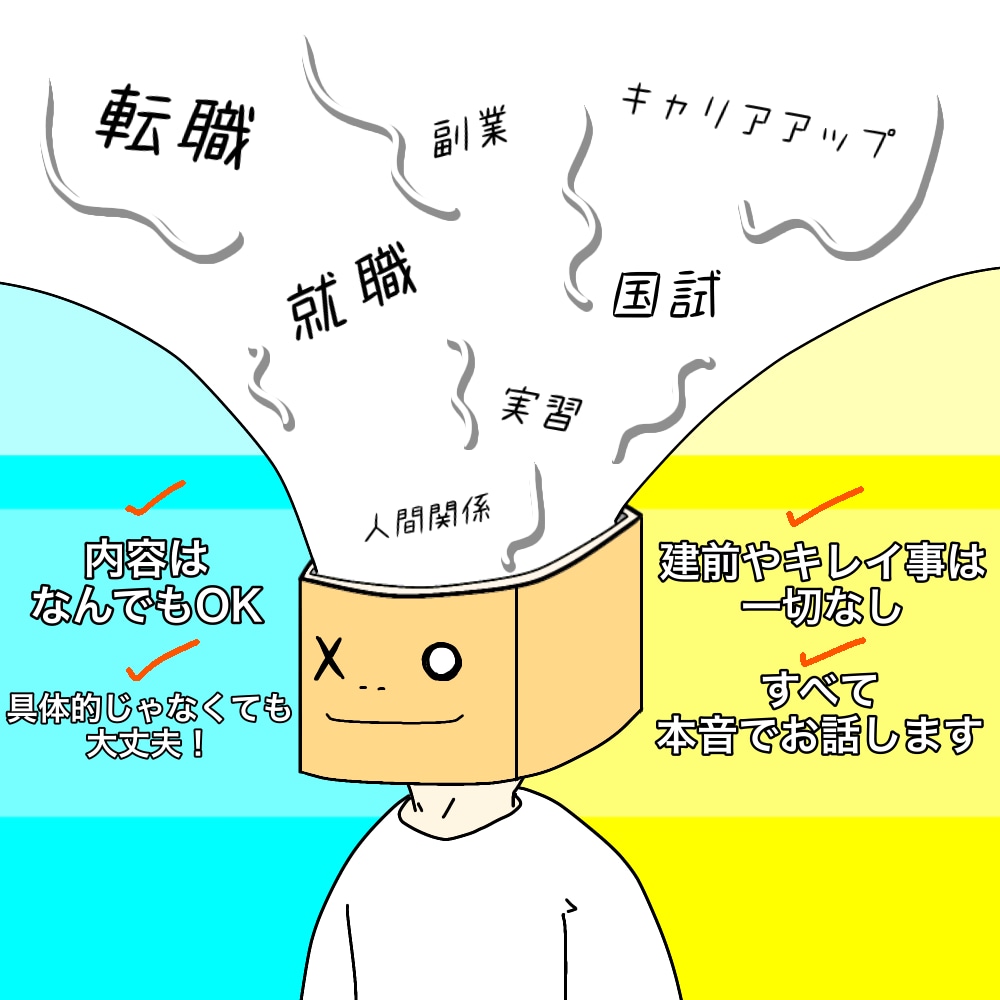 就職 / 転職・キャリアアップなど相談を行います 新人理学療法士（PT）・学生対象 　悩まずお話しましょう！ イメージ1