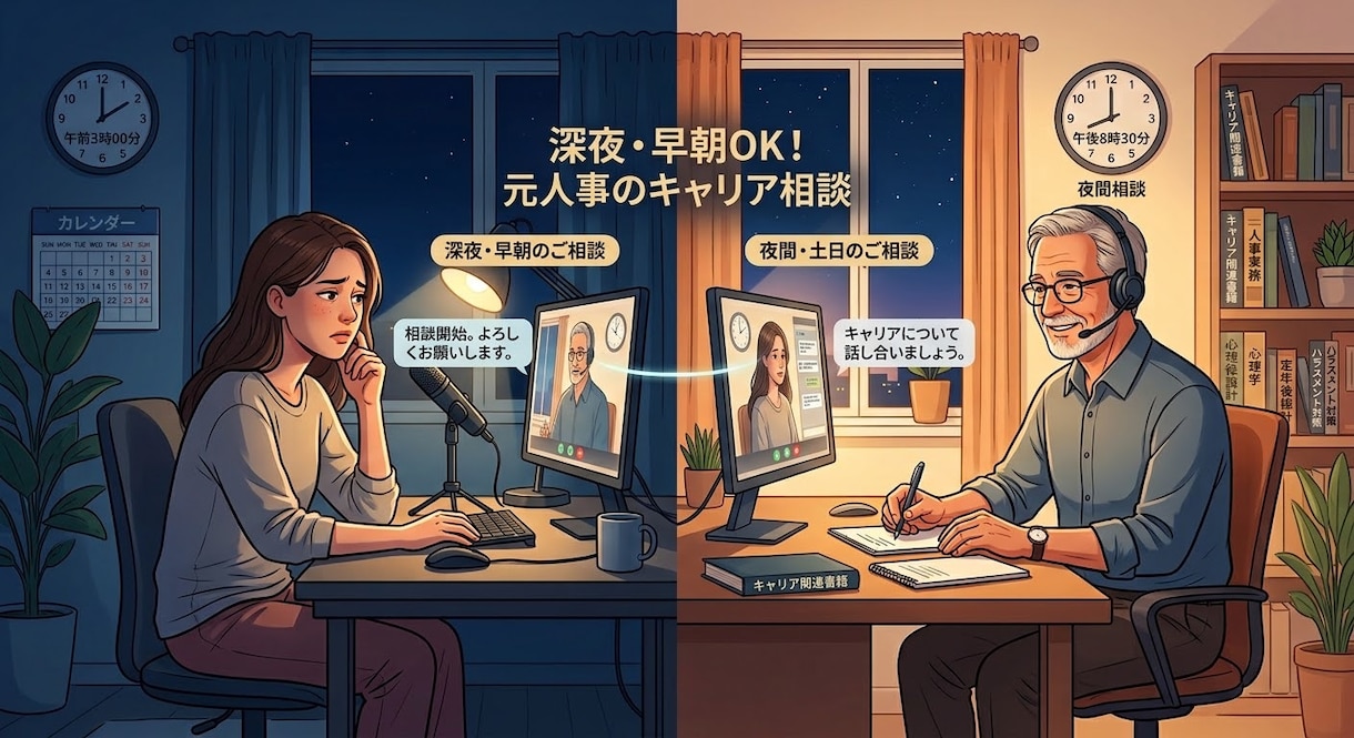 早朝4時・夜間対応◆元人事キャリコンが寄り添います 仕事や人間関係、定年後の不安にお応えします イメージ1