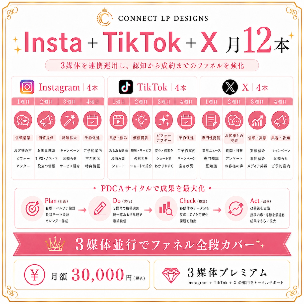 SNS3媒体からLPへ誘導 運用代行します SNS3媒体でLP誘導+簡易改善 月30,000円 イメージ5