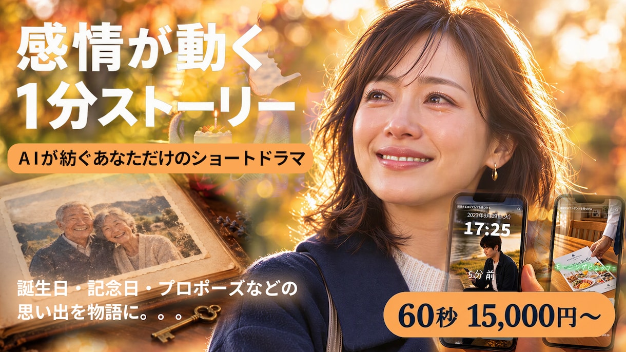 感情が動く1分間ストーリー作ります 大切な人へ贈る特別な瞬間をショートドラマにしてお届けします。 イメージ1