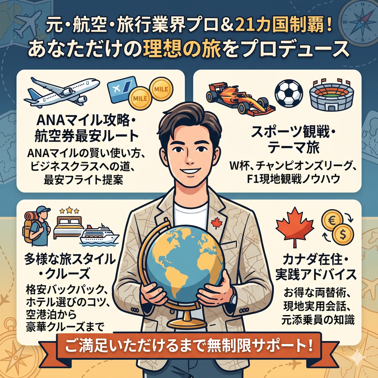海外格安旅からクルーズまで総合的にサポートします 元海外添乗員が作成！バックパック格安旅から豪華クルーズまで イメージ1