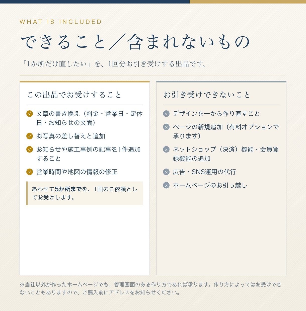 ホームページの更新を1回分お受けします 文章・写真の差し替えを5か所まで。5日でお返しします イメージ2