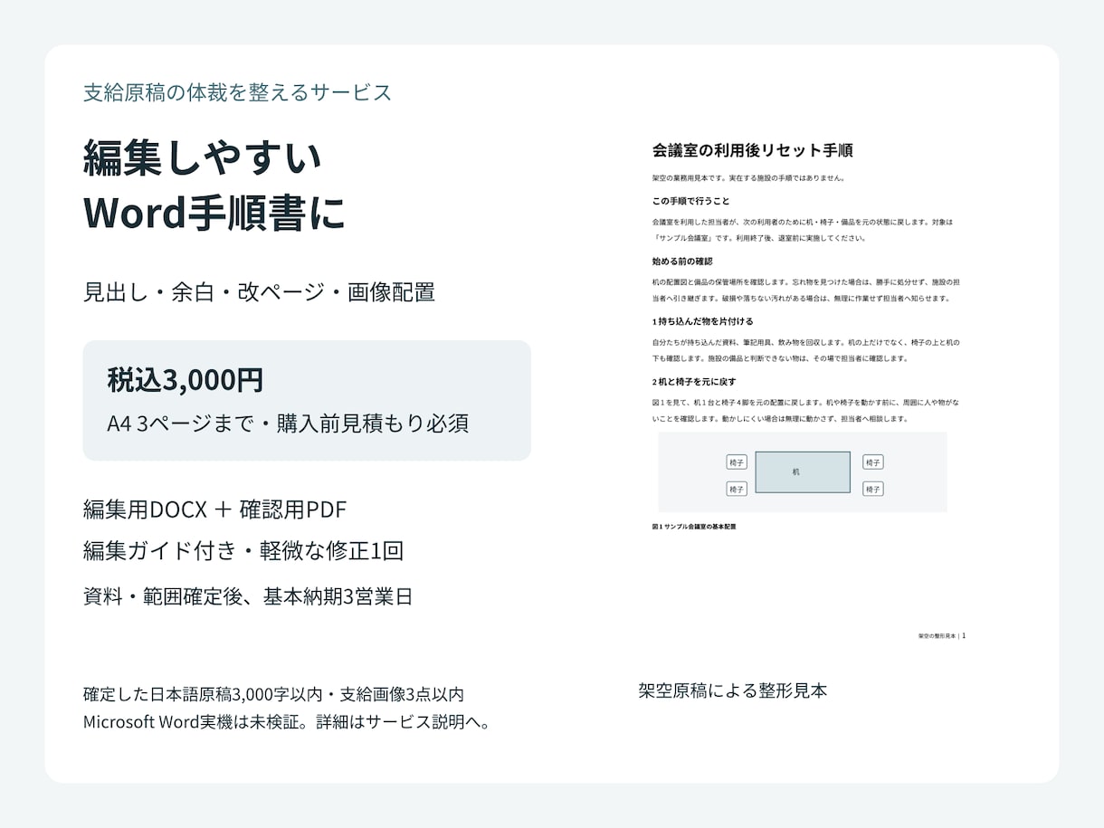 支給原稿を読みやすいWord手順書に整えます 見出しと画像配置を整え、編集用DOCXと確認PDFを納品 イメージ1