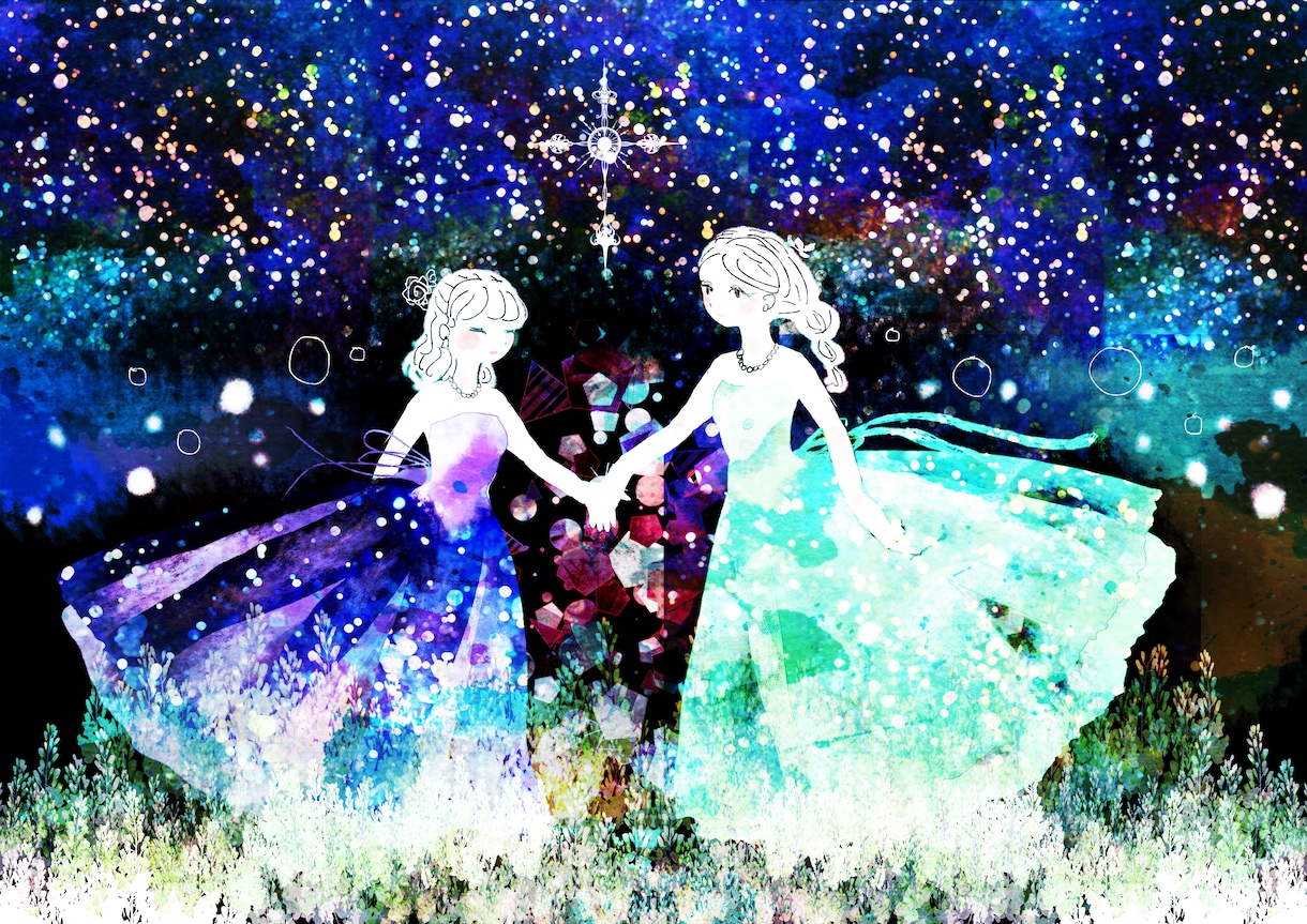 A4イラスト作成します 黒背景にきらきらの絵を一枚、がっつり描きます。 イメージ5