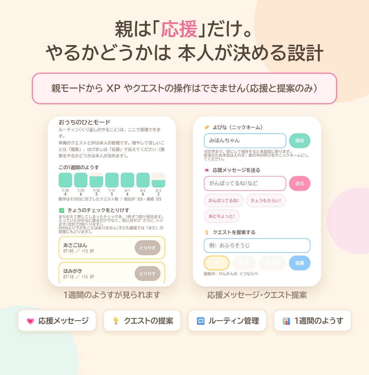 お子さん専用の習慣化アプリを作ります わが家の7歳が毎日使っている習慣アプリを、お子さん用に イメージ3