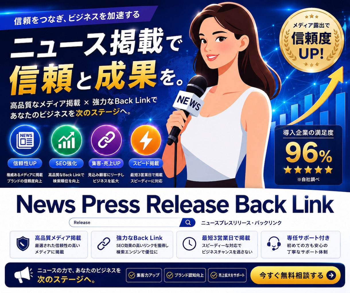ニュースリリースバックリンク250本構築します 各種メディアのウェブサイトから極上の被リンクをご提供致します イメージ2